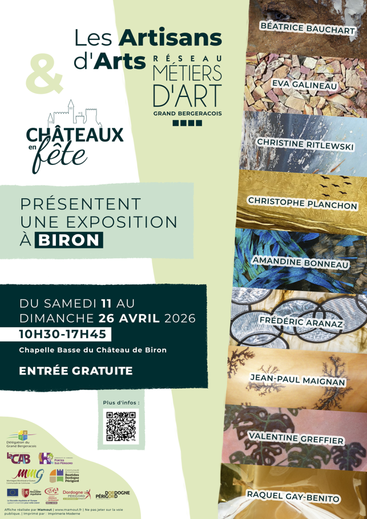 affiche rma exposition collective en Dordogne château en fête dans a chapelle du château de biron