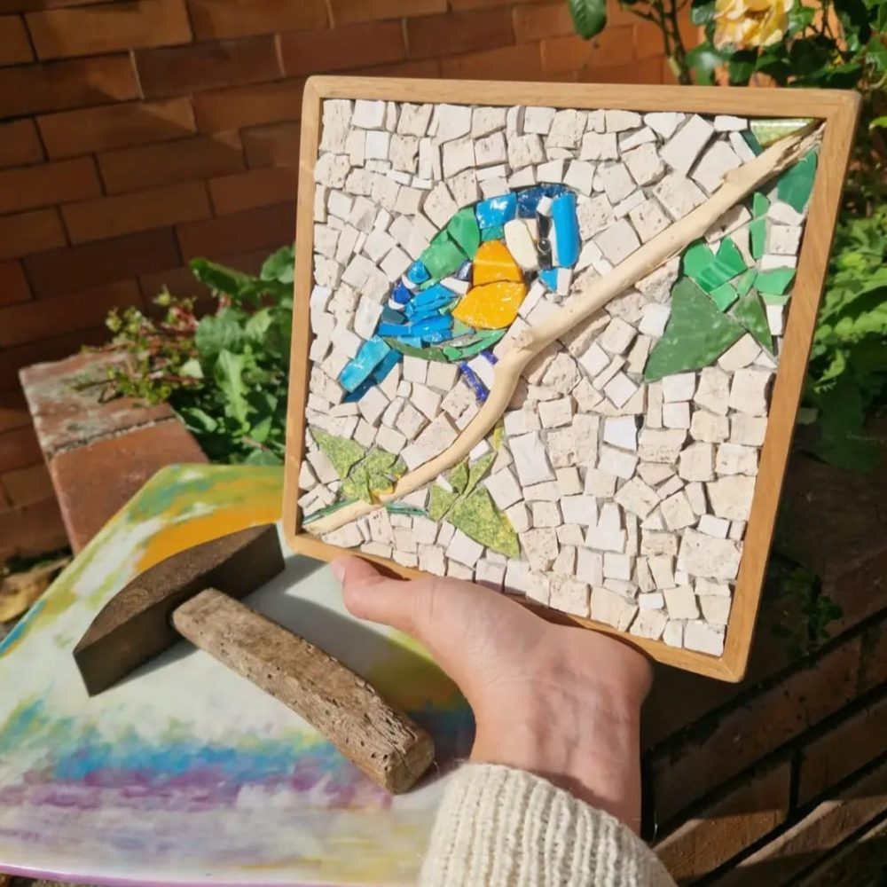 Mésange à mosaïque smalti veneziani et marbres